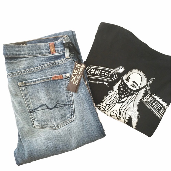 HTF: 7 For All Mankind® x Great China Wall ☻︎ 7 Leather Patch Standard Jeans ☻ - Picture 15 of 16